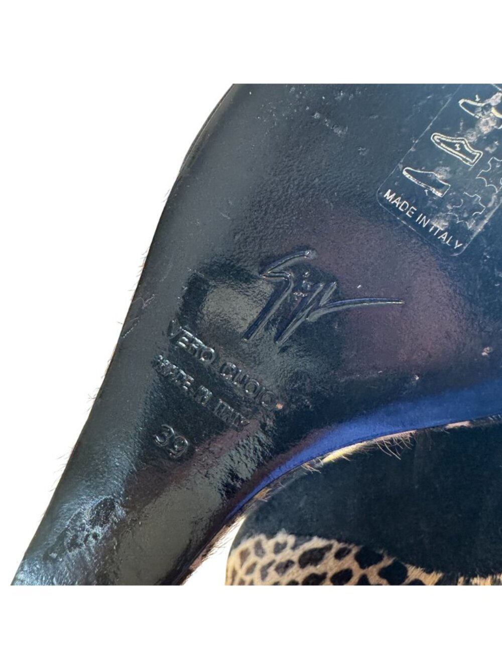 Giuseppe Zanotti Peep Toe Calf Hair Leopard Print Wedge Shoes Heels Size 39 - Picture 8 of 8